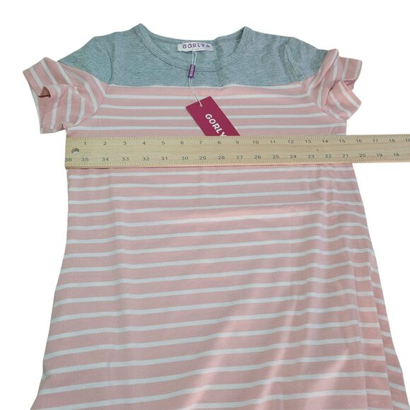 Gorlya Girls Short Sleeve Loose Casual Summer Pink Stripe T-Shirt Dress 10Y - Picture 8 of 9